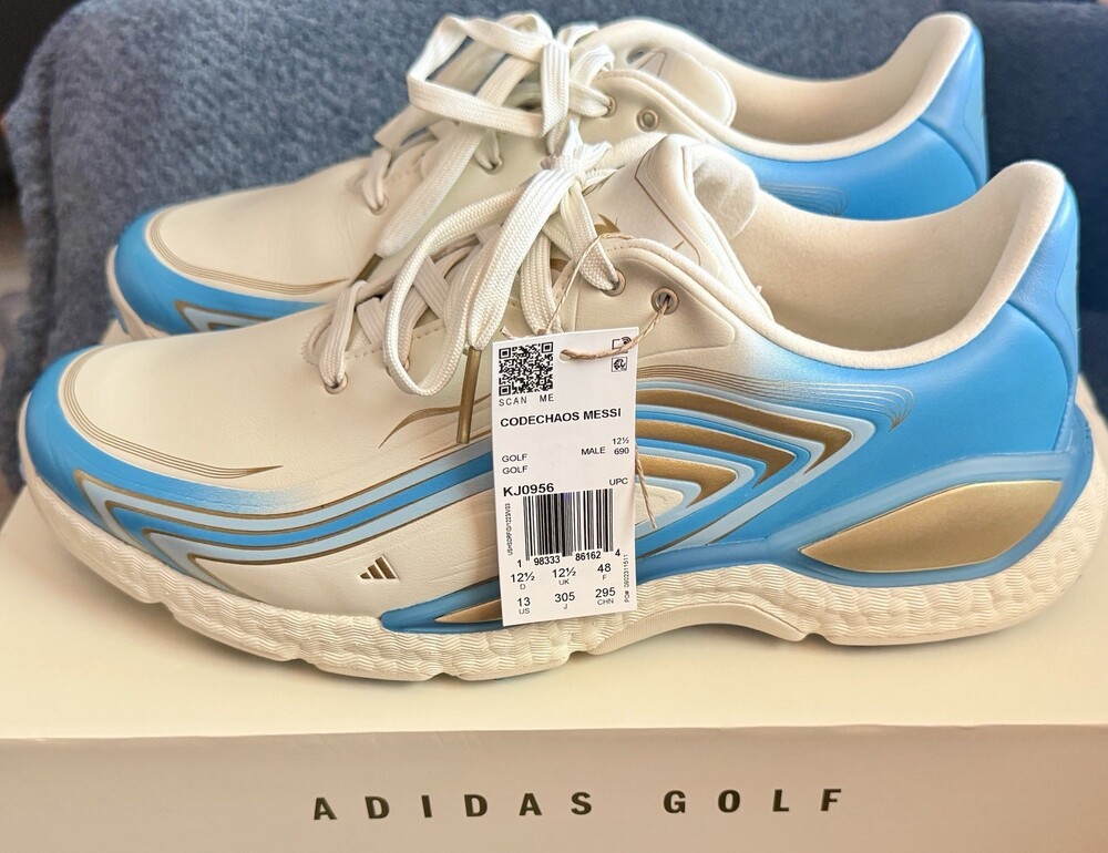 Adidas Codechaos Messi Golf Shoes Ivory Blue Gold US 13 KJ0956 NWT